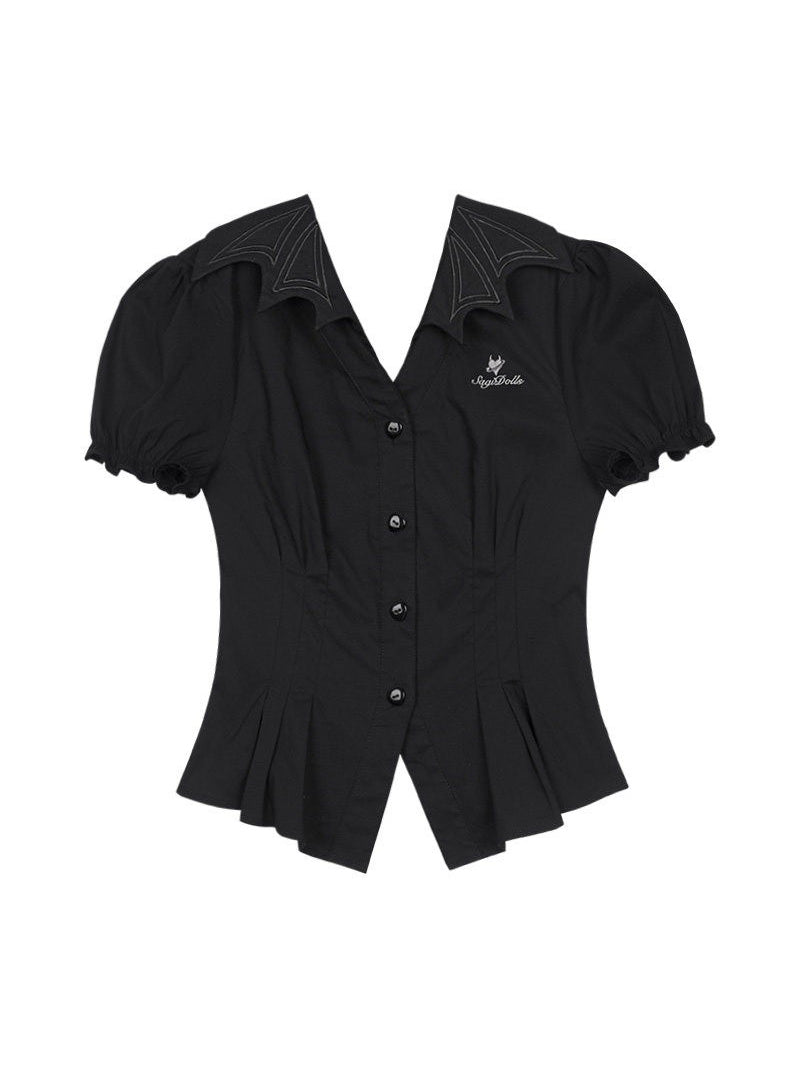 Bat Wing Collar Puff Sleeve Shirt