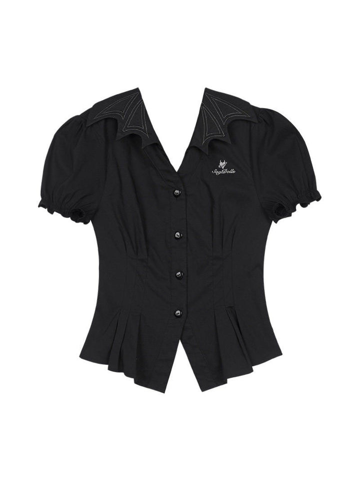 Bat Wing Collar Puff Sleeve Shirt