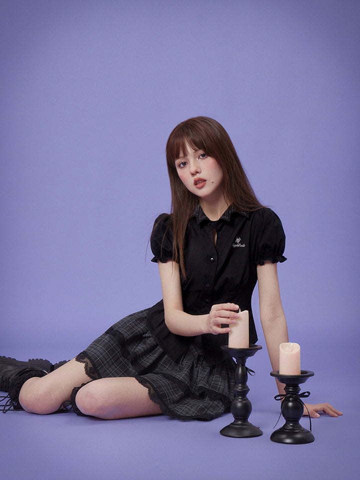 Bat Wing Collar Puff Sleeve Shirt