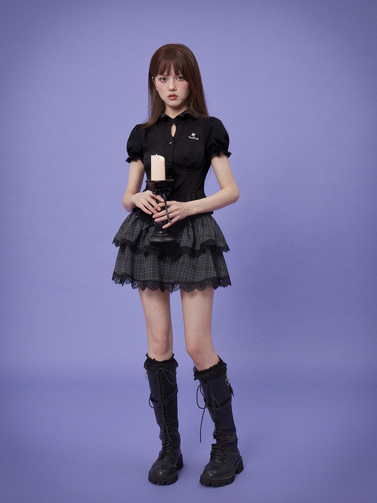 Bat Wing Collar Puff Sleeve Shirt