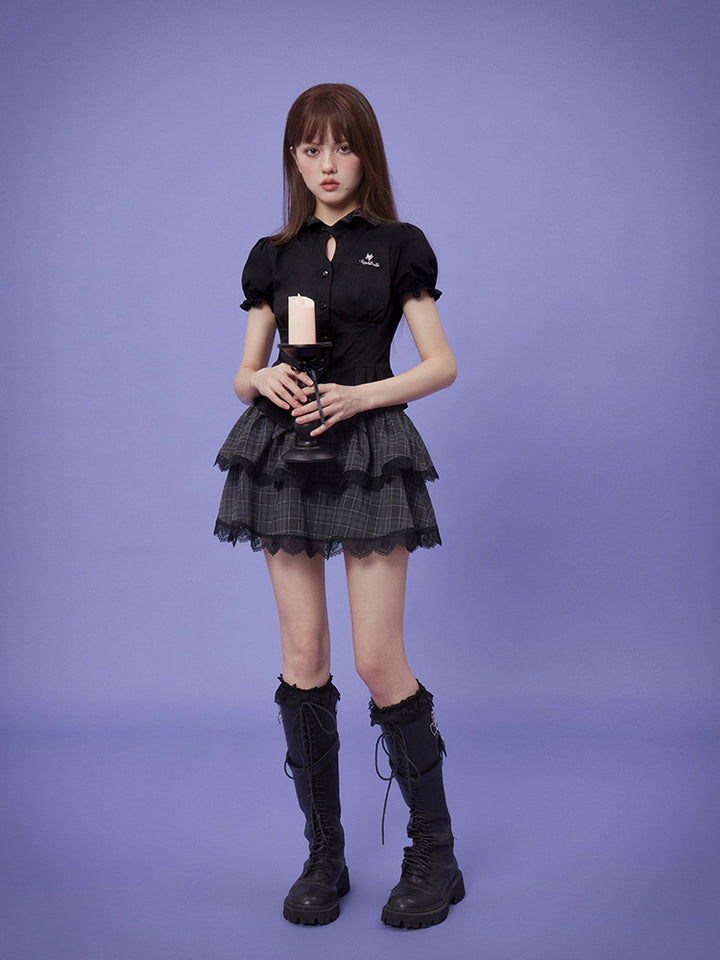 Bat Wing Collar Puff Sleeve Shirt