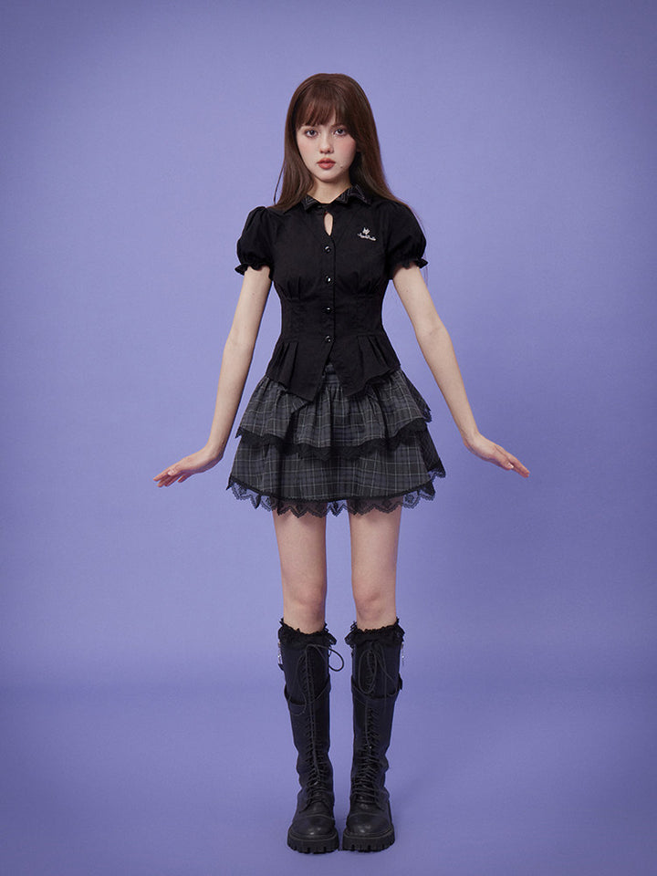 Bat Wing Collar Puff Sleeve Shirt