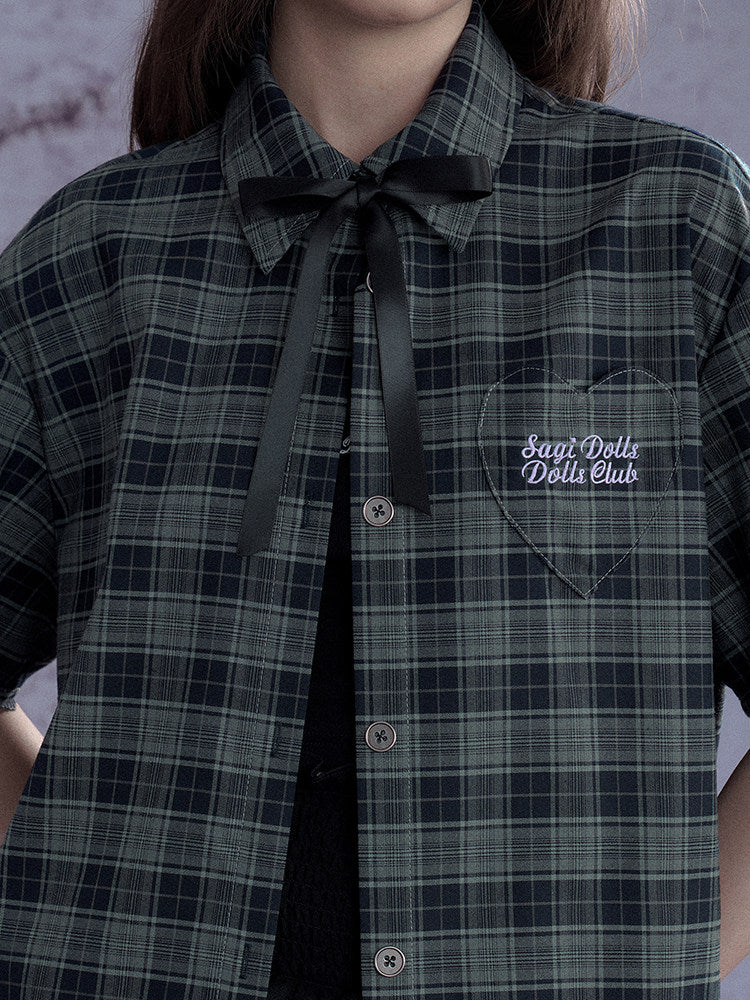 Plaid Bow Tie Oversized Shirt