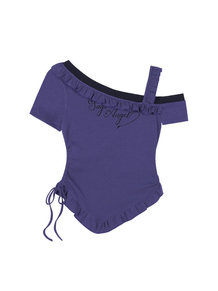 One-Shoulder Ruffle Graphic Top