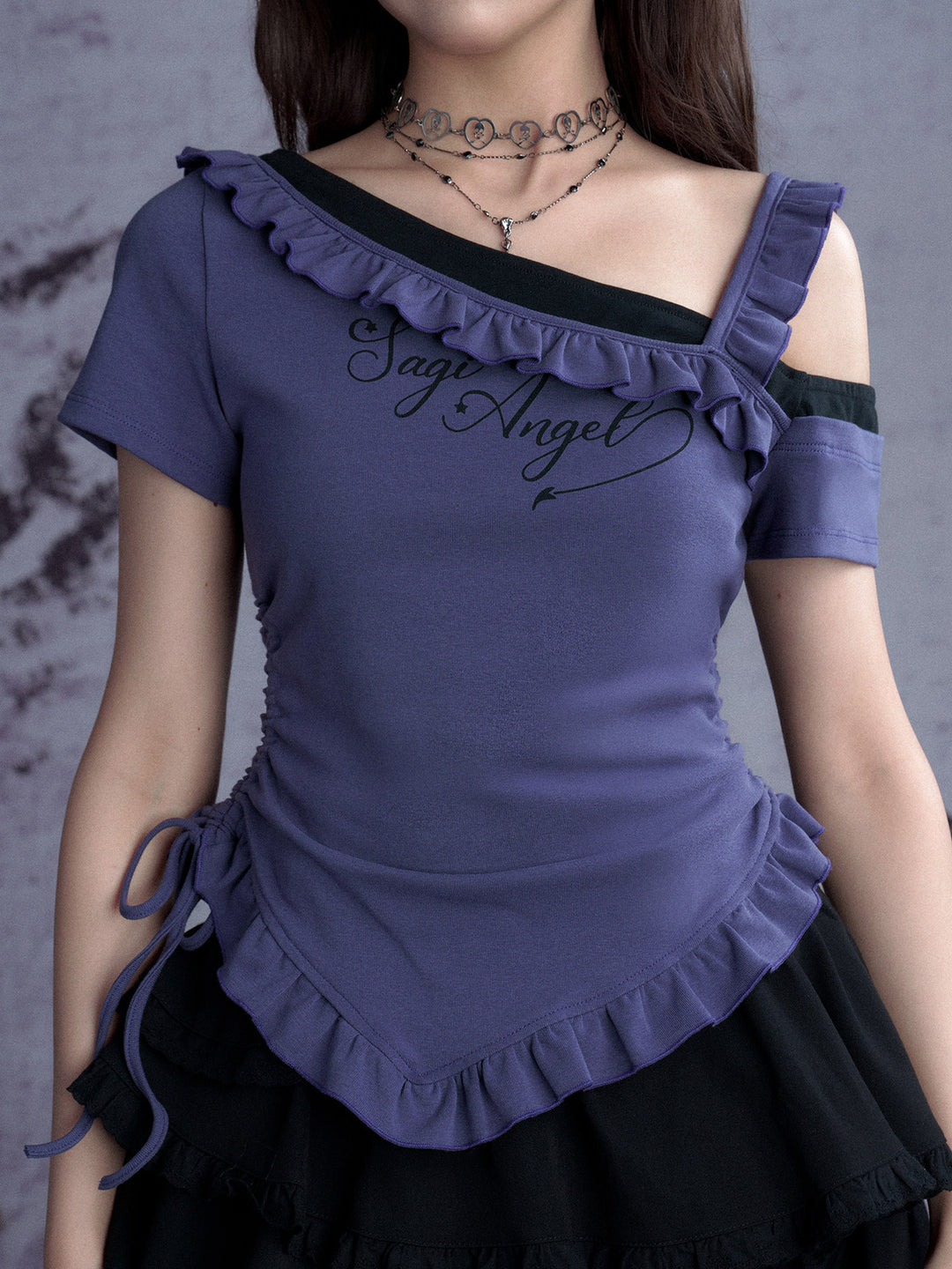 One-Shoulder Ruffle Graphic Top