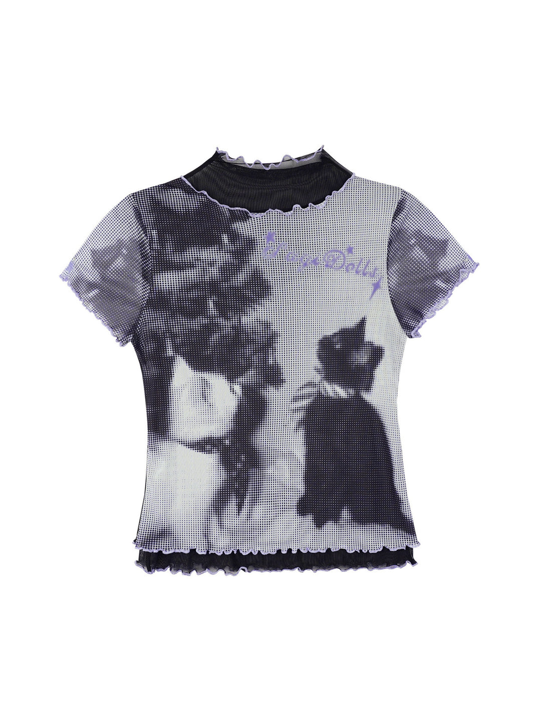 Cat Graphic Layered Mesh T-Shirt