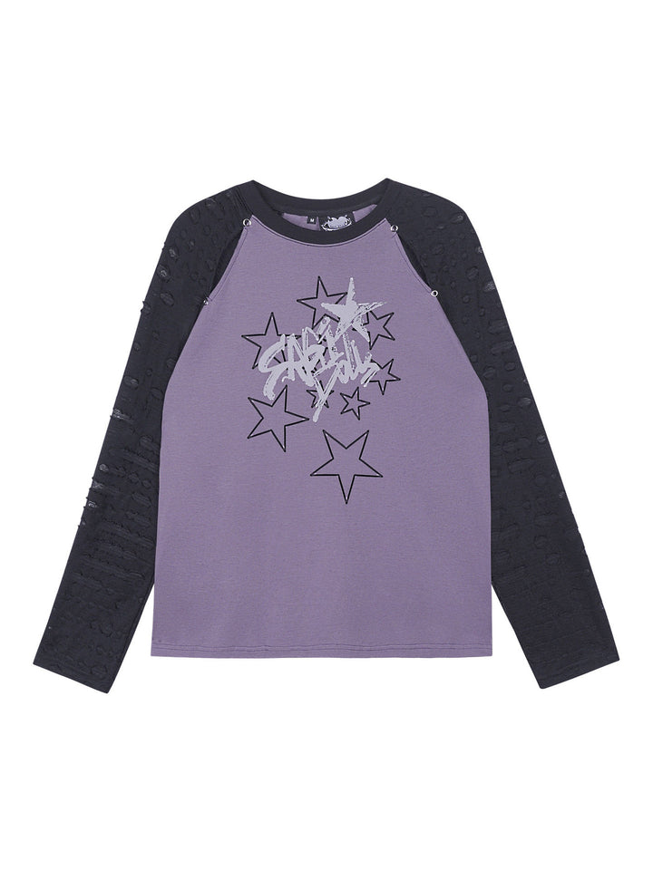 Distressed Star Graphic Raglan Sleeve Top