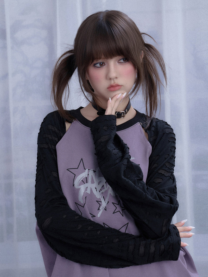 Distressed Star Graphic Raglan Sleeve Top