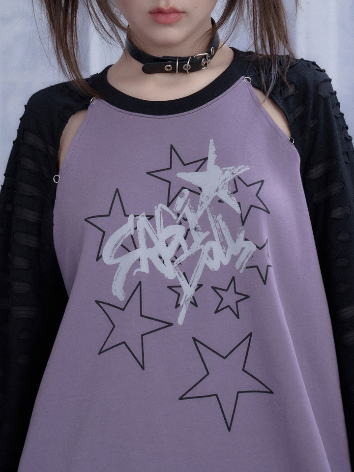 Distressed Star Graphic Raglan Sleeve Top