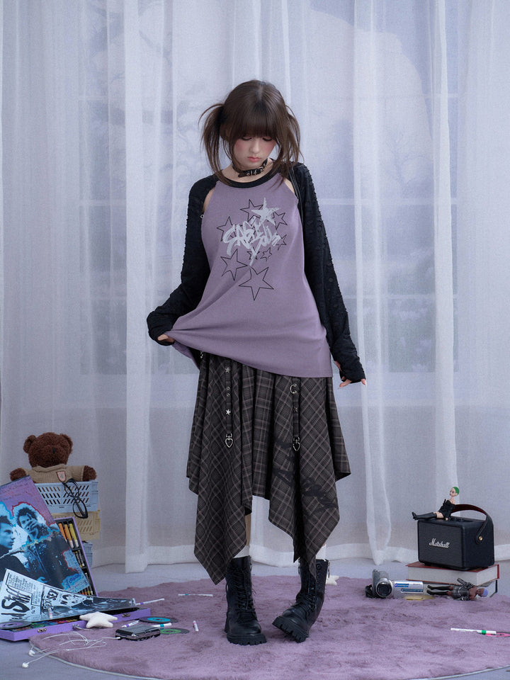 Distressed Star Graphic Raglan Sleeve Top