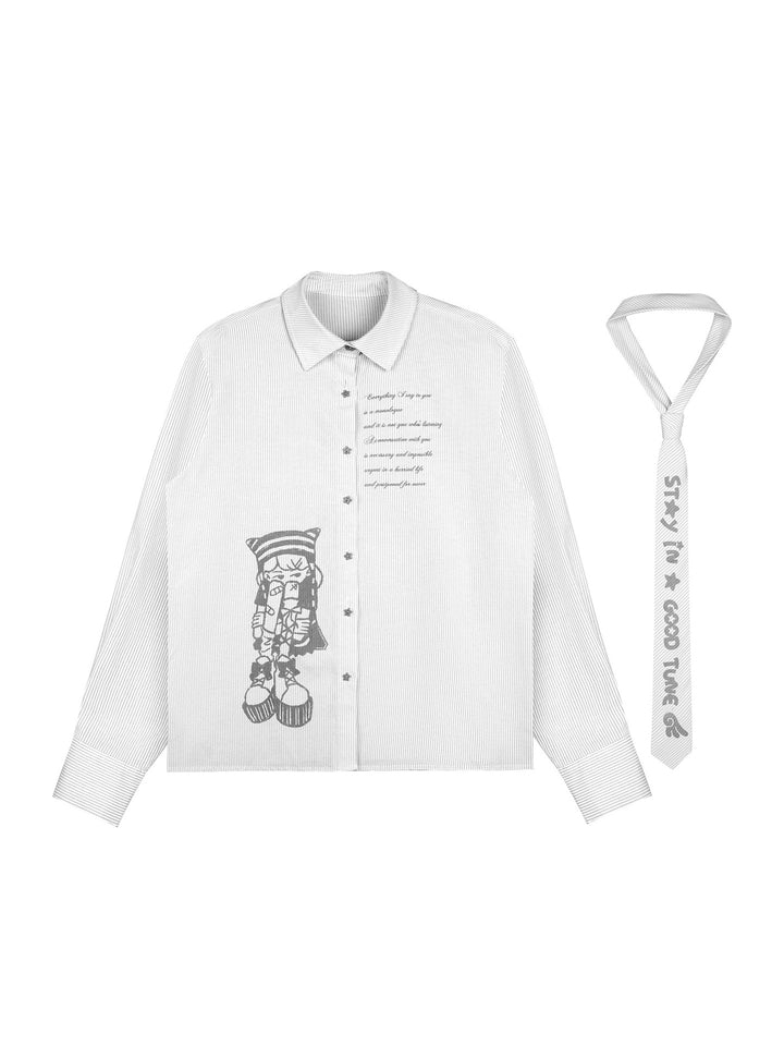 Manga Girl Pinstripe Shirt and Tie