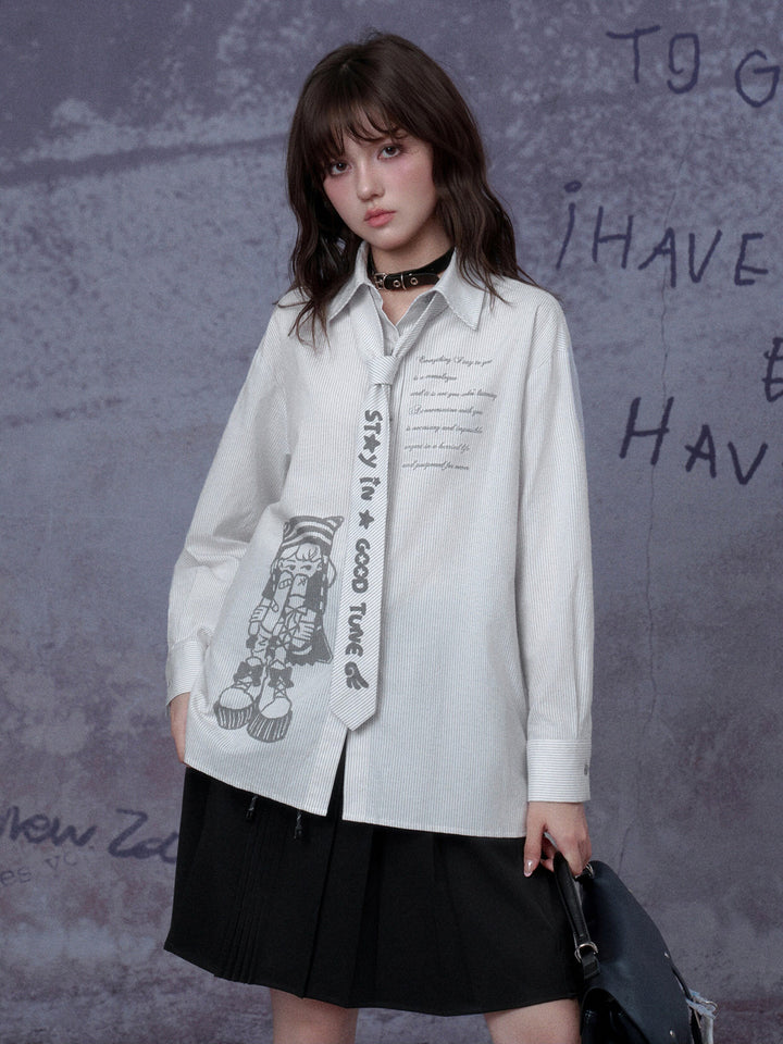 Manga Girl Pinstripe Shirt and Tie