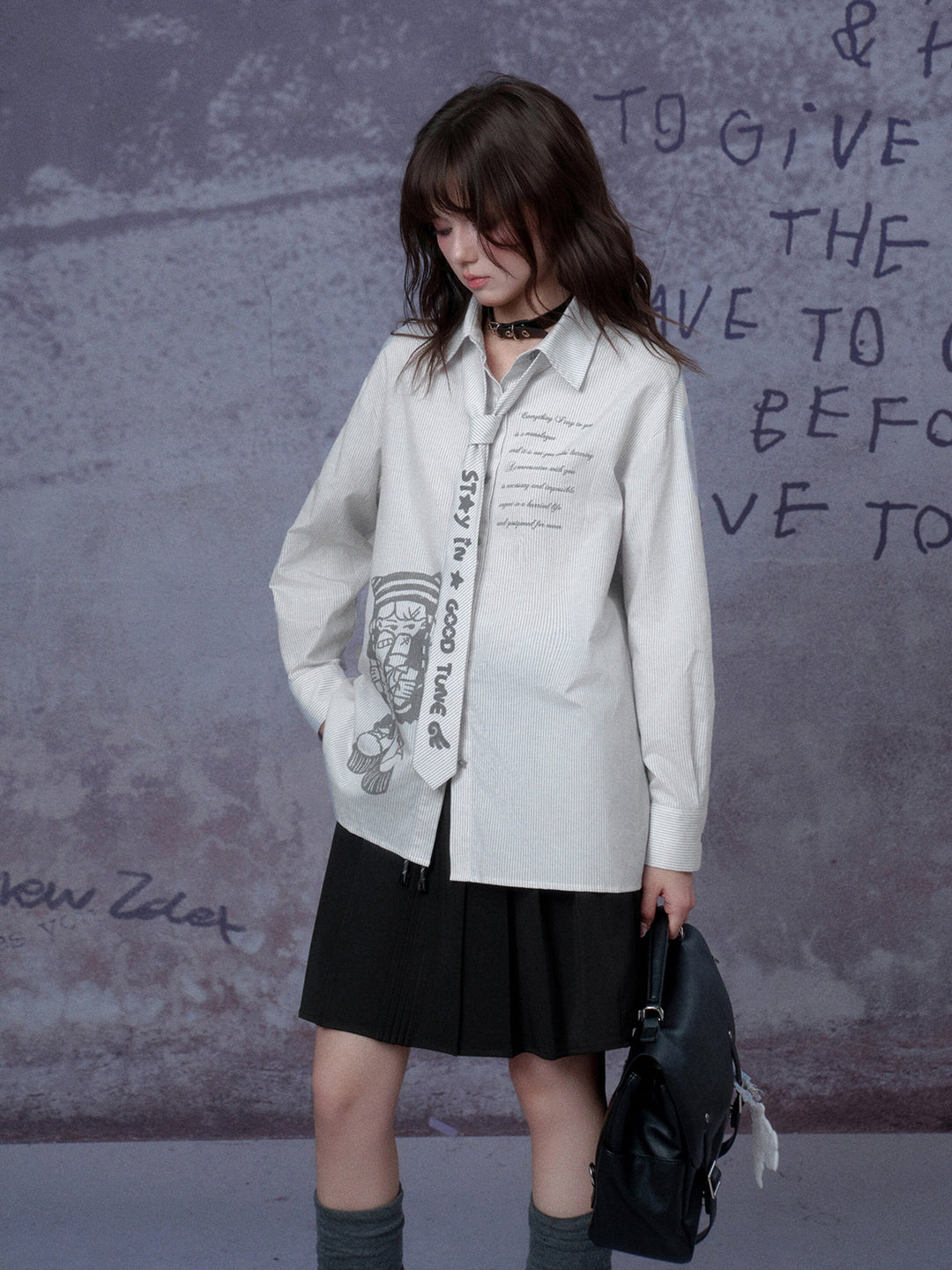 Manga Girl Pinstripe Shirt and Tie