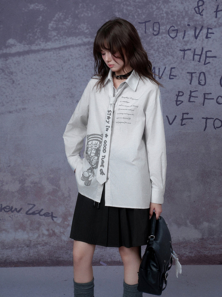 Manga Girl Pinstripe Shirt and Tie