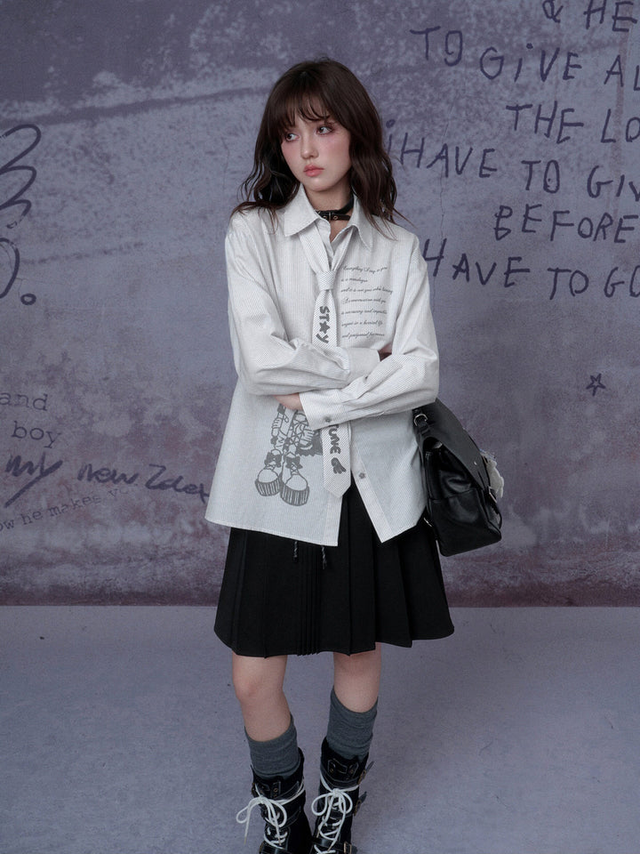 Manga Girl Pinstripe Shirt and Tie