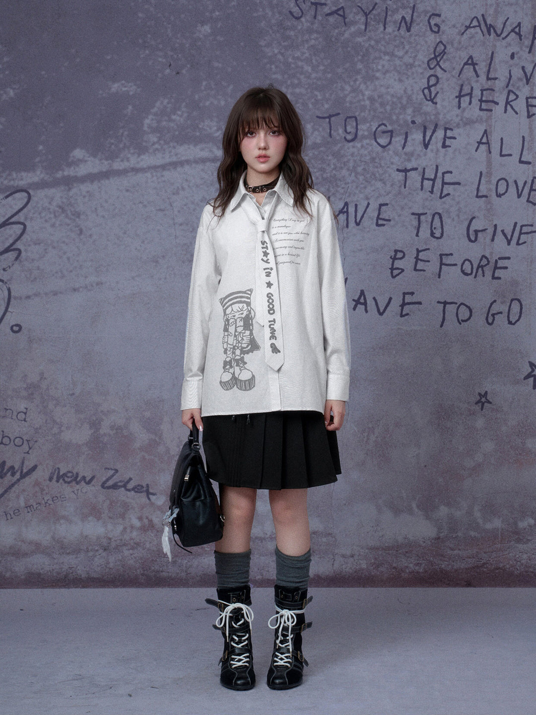Manga Girl Pinstripe Shirt and Tie