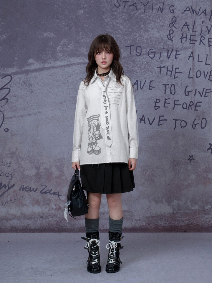 Manga Girl Pinstripe Shirt and Tie