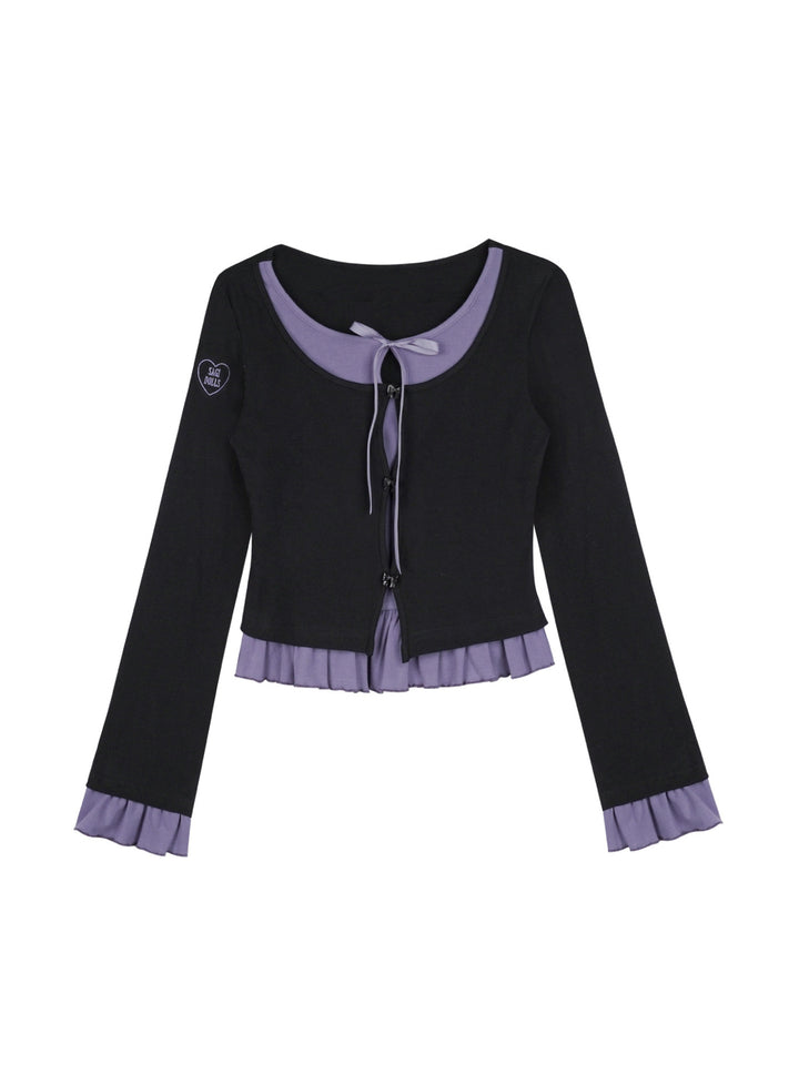 Faux Layered Bow Ruffle Top