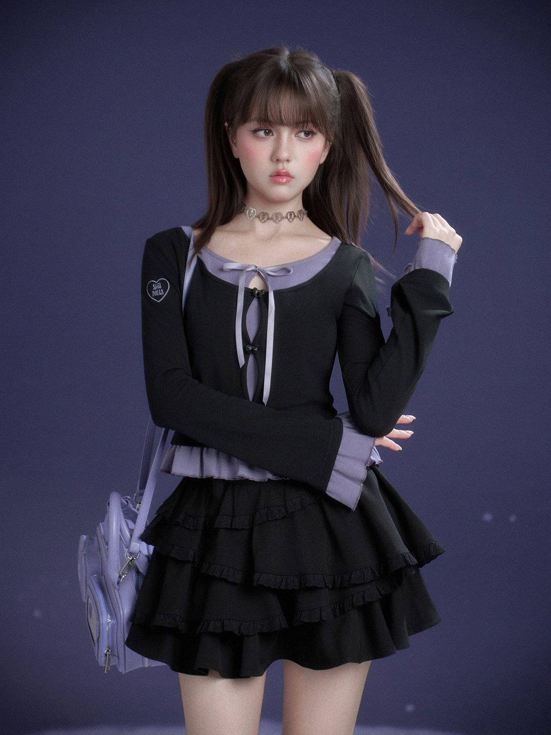 Faux Layered Bow Ruffle Top
