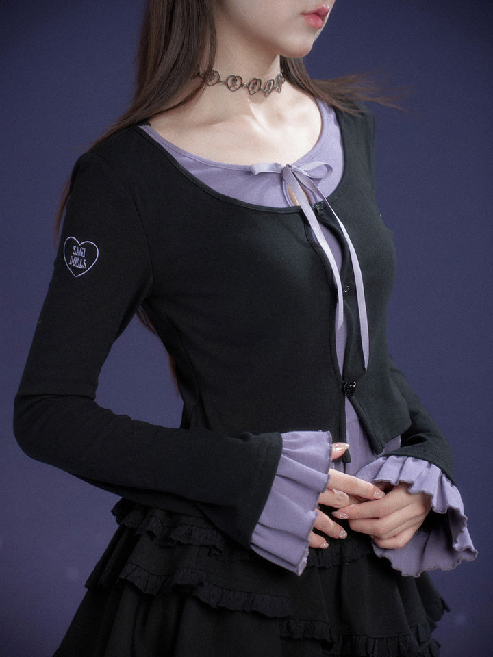 Faux Layered Bow Ruffle Top