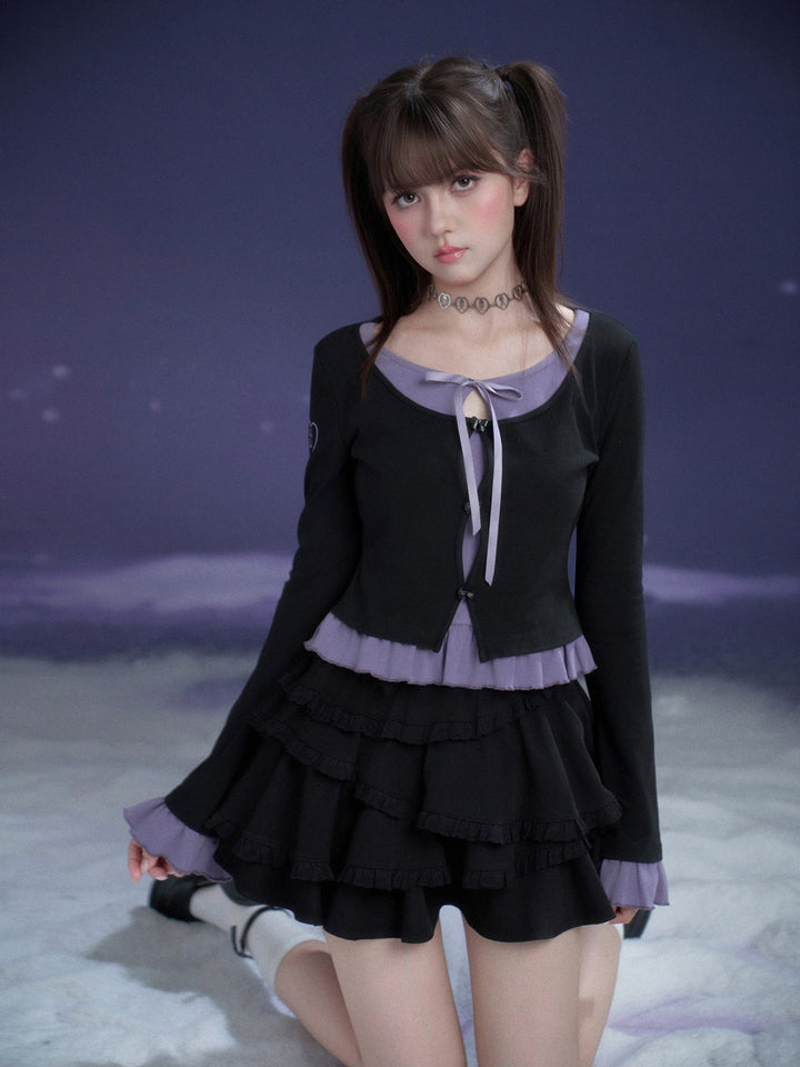 Faux Layered Bow Ruffle Top