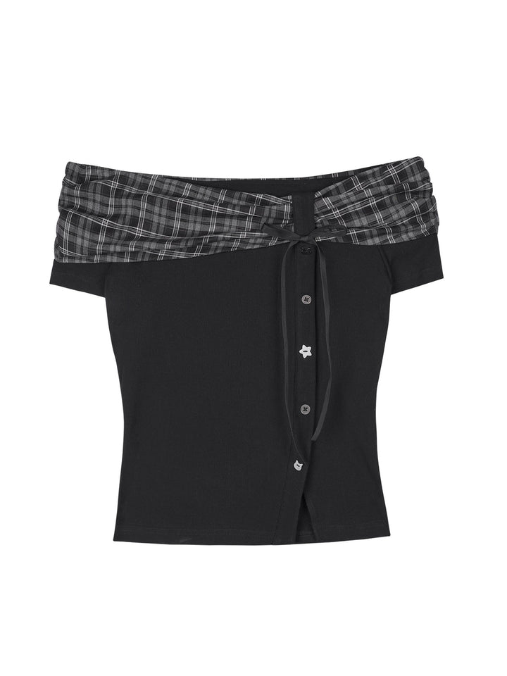 Plaid Bow Off-Shoulder Top
