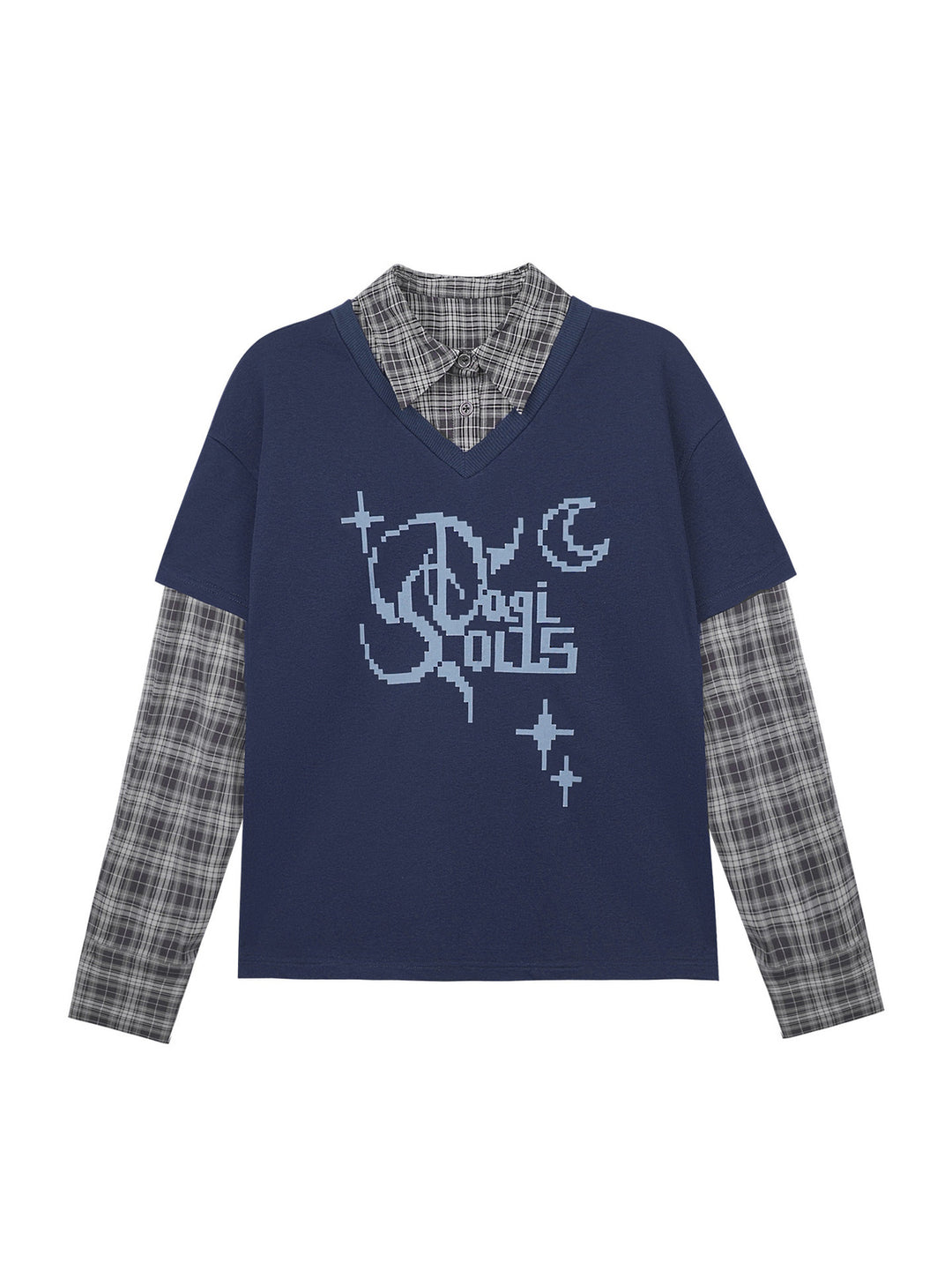 Plaid Layered Pixel Graphic Sweatshirt