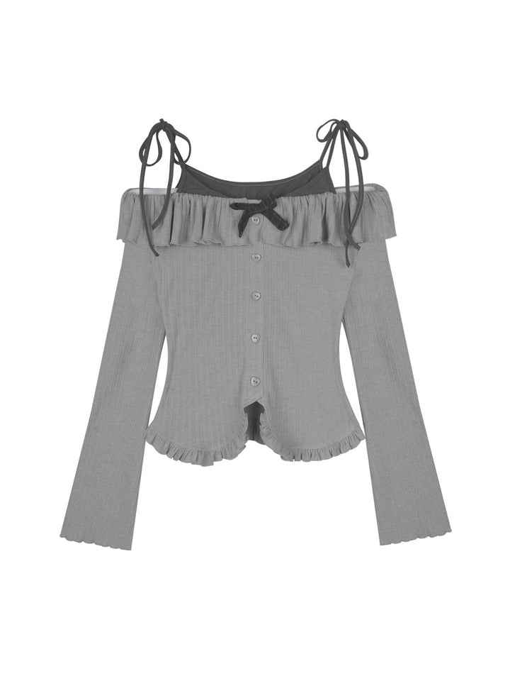 Bow Trim Off-Shoulder Layered Top