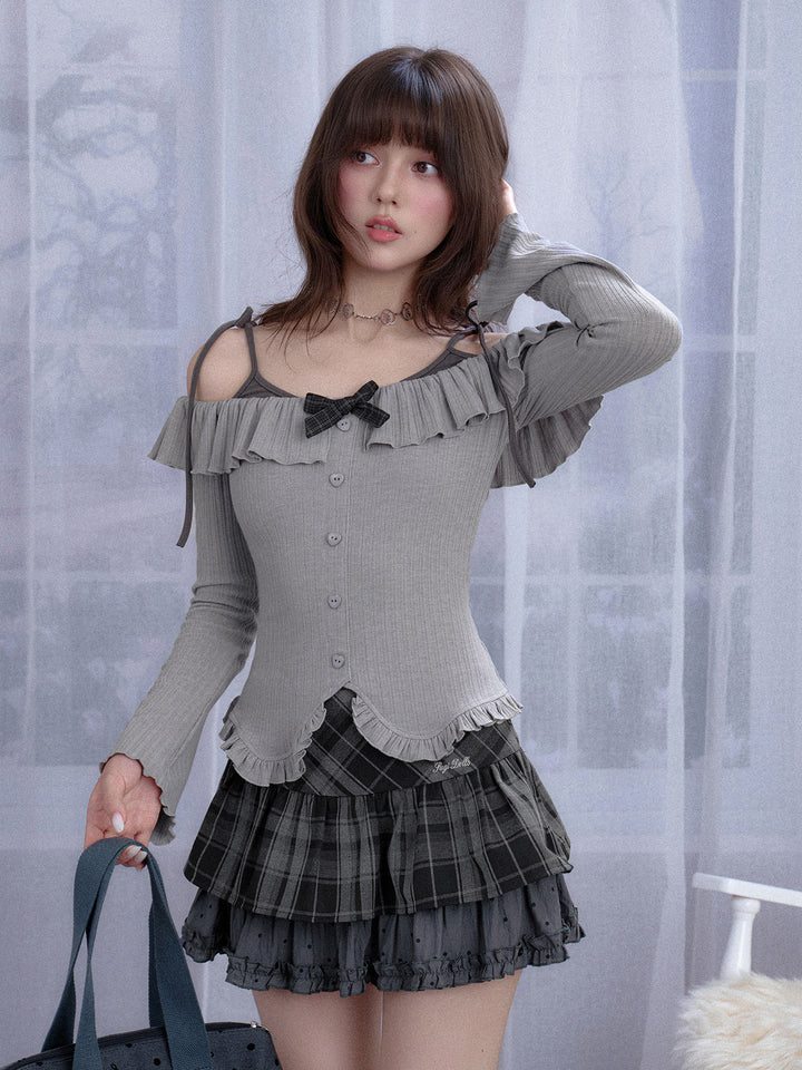 Bow Trim Off-Shoulder Layered Top