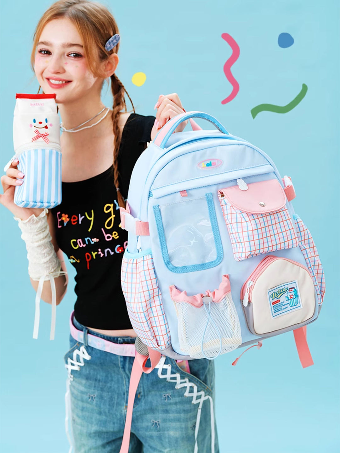 Multi-Pocket Patchwork School Backpack