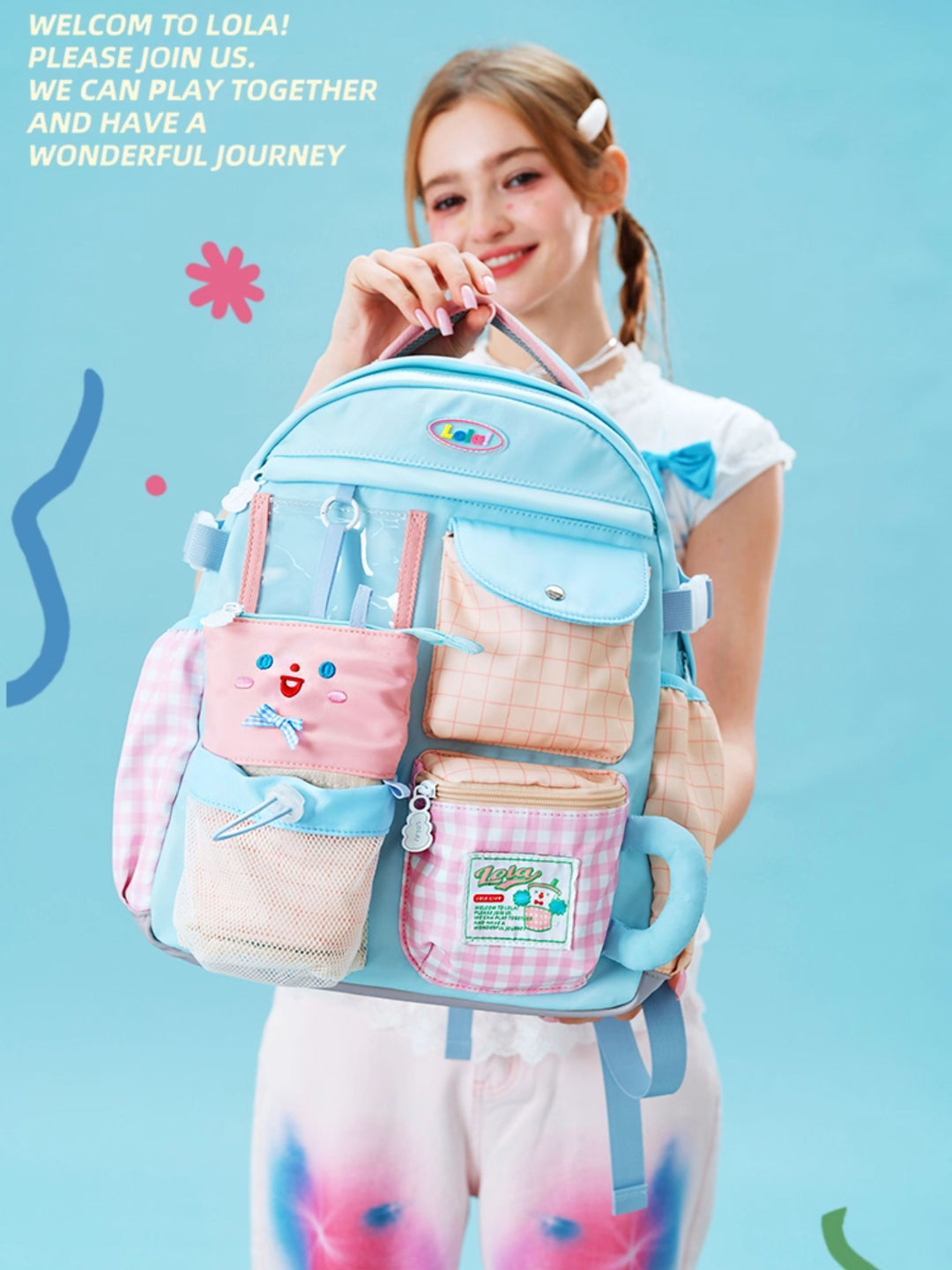 Multi-Pocket Patchwork School Backpack