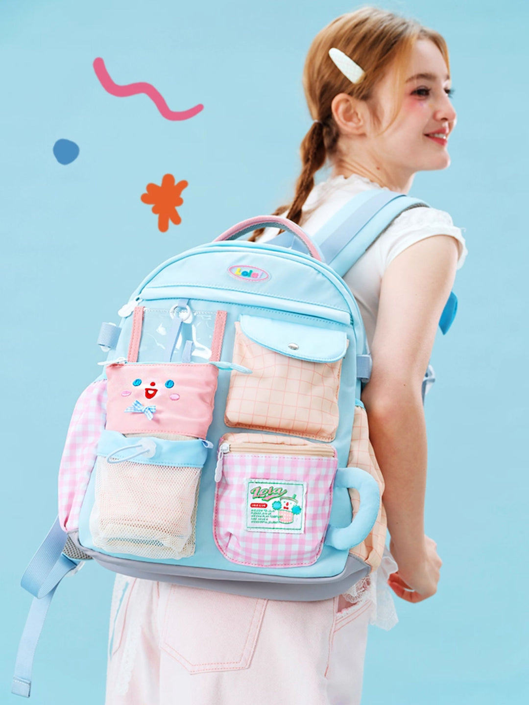 Multi-Pocket Patchwork School Backpack