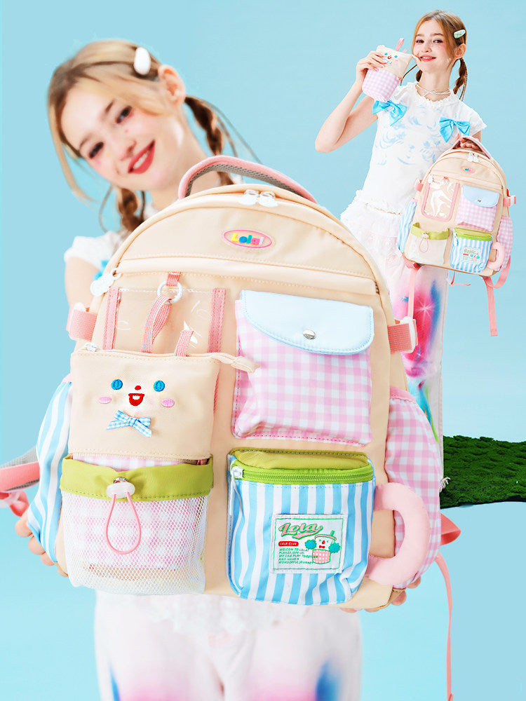 Multi-Pocket Patchwork School Backpack