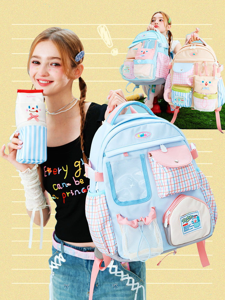 Multi-Pocket Patchwork School Backpack