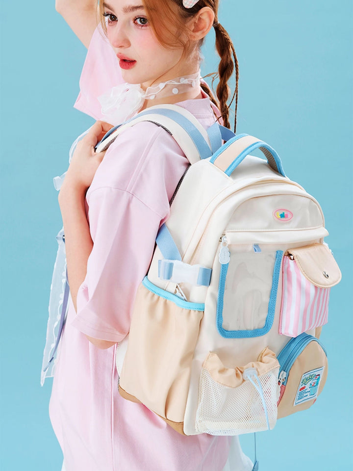 Multi-Pocket Patchwork School Backpack