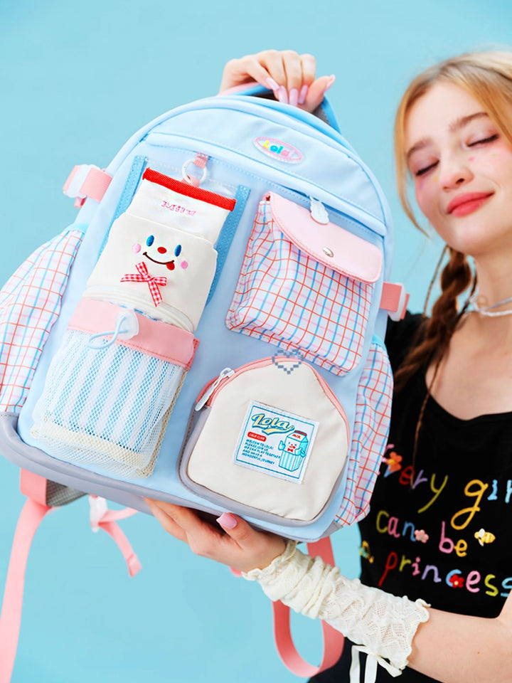 Multi-Pocket Patchwork School Backpack