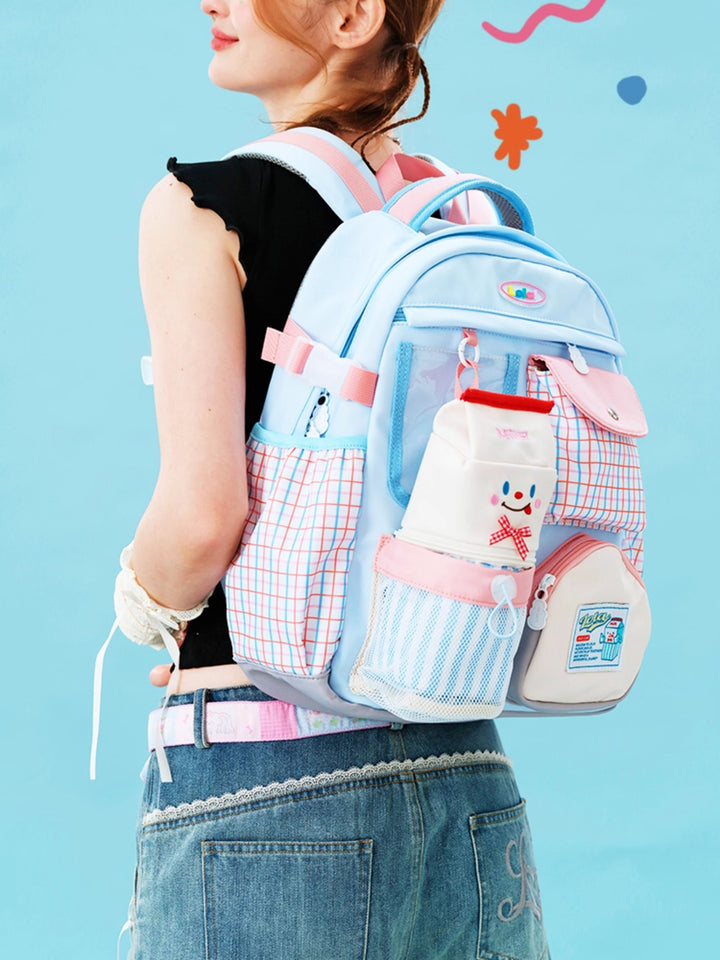 Multi-Pocket Patchwork School Backpack