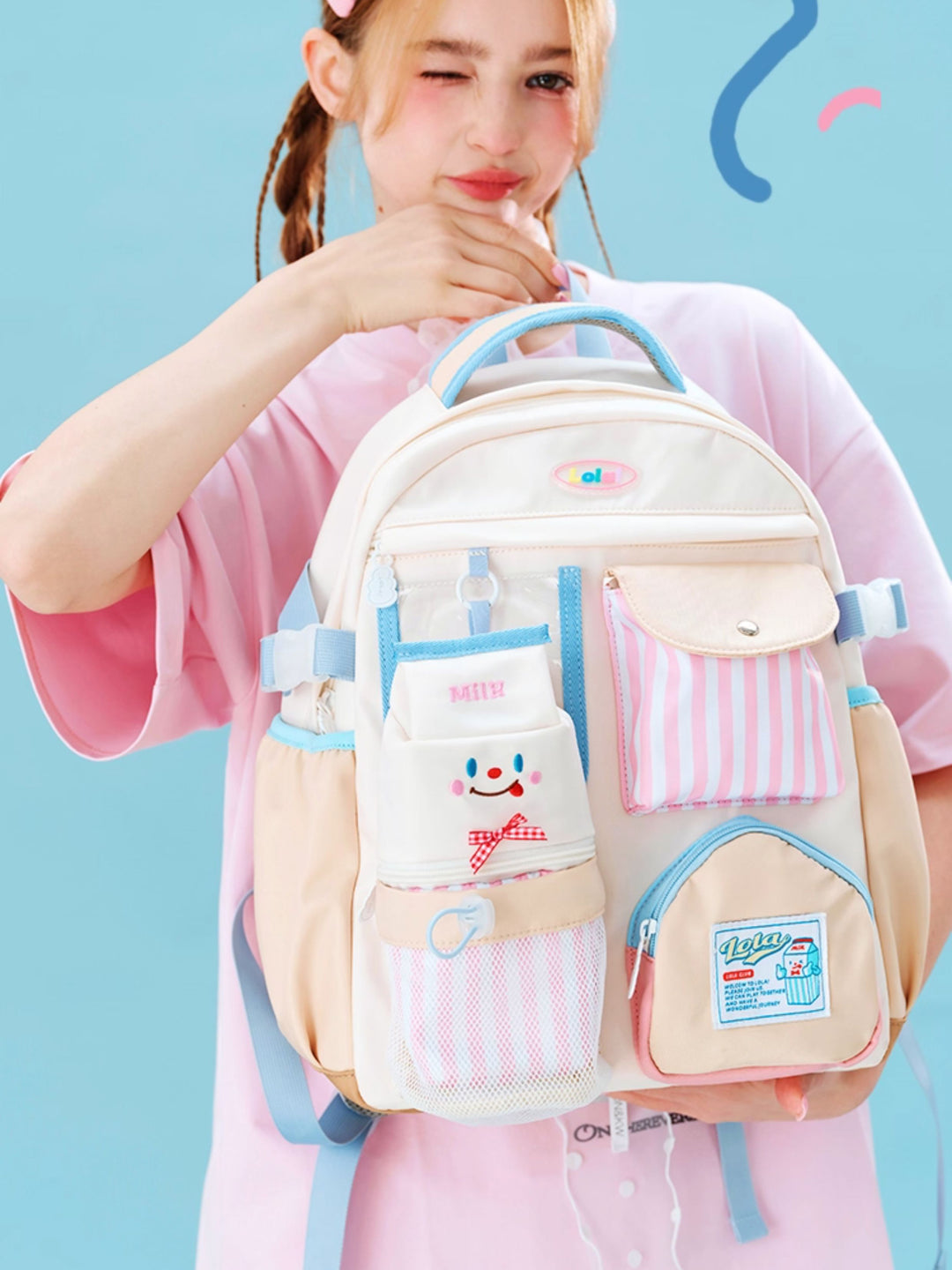Multi-Pocket Patchwork School Backpack