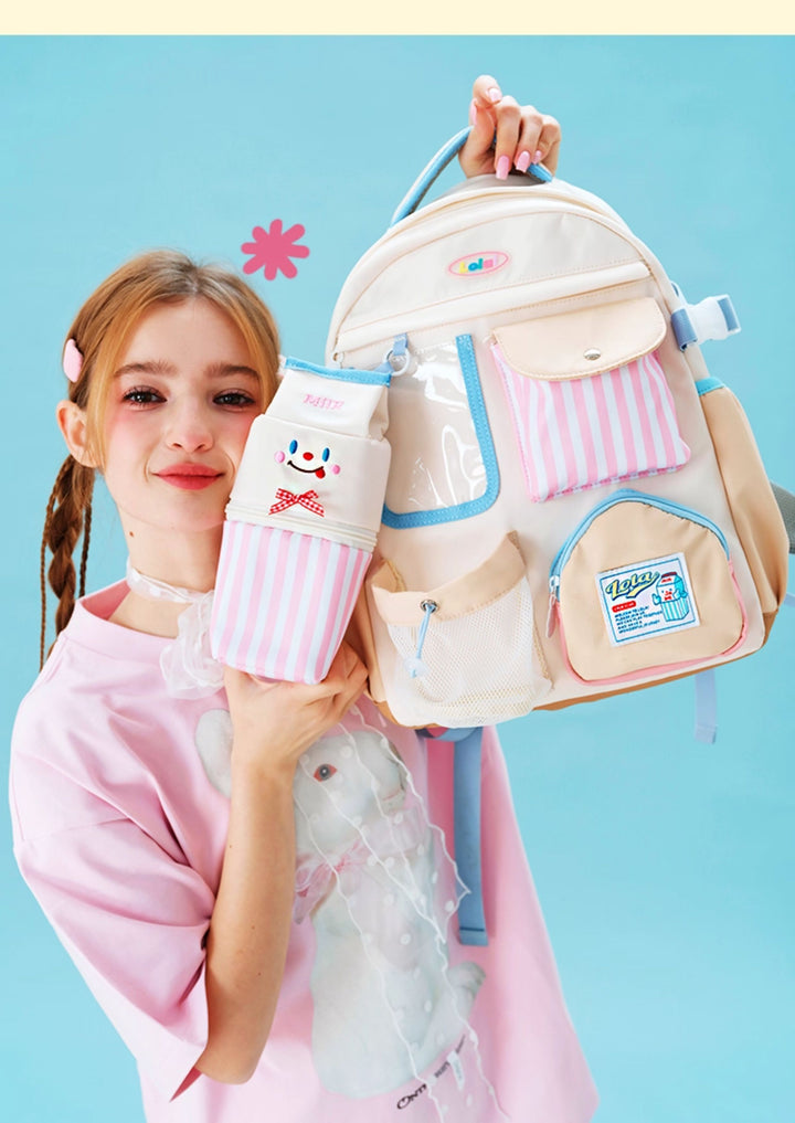 Multi-Pocket Patchwork School Backpack