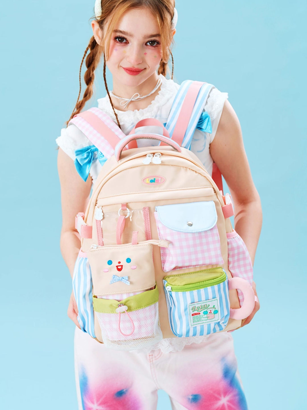 Multi-Pocket Patchwork School Backpack