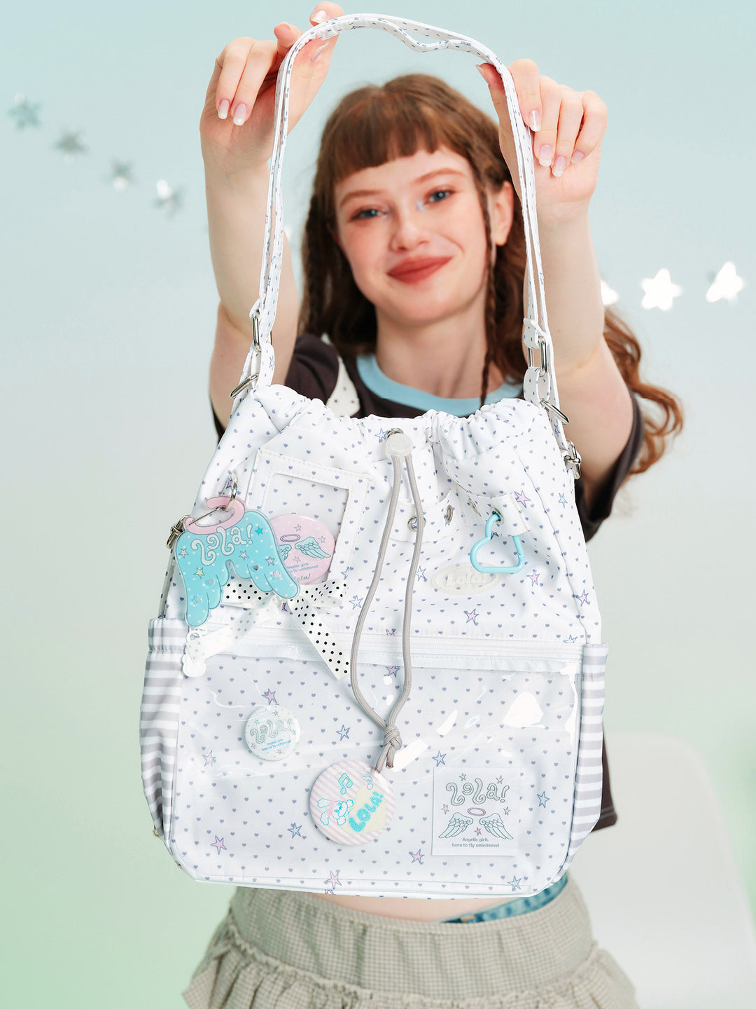 2-Way Convertible Star Print Drawstring Ita Bag