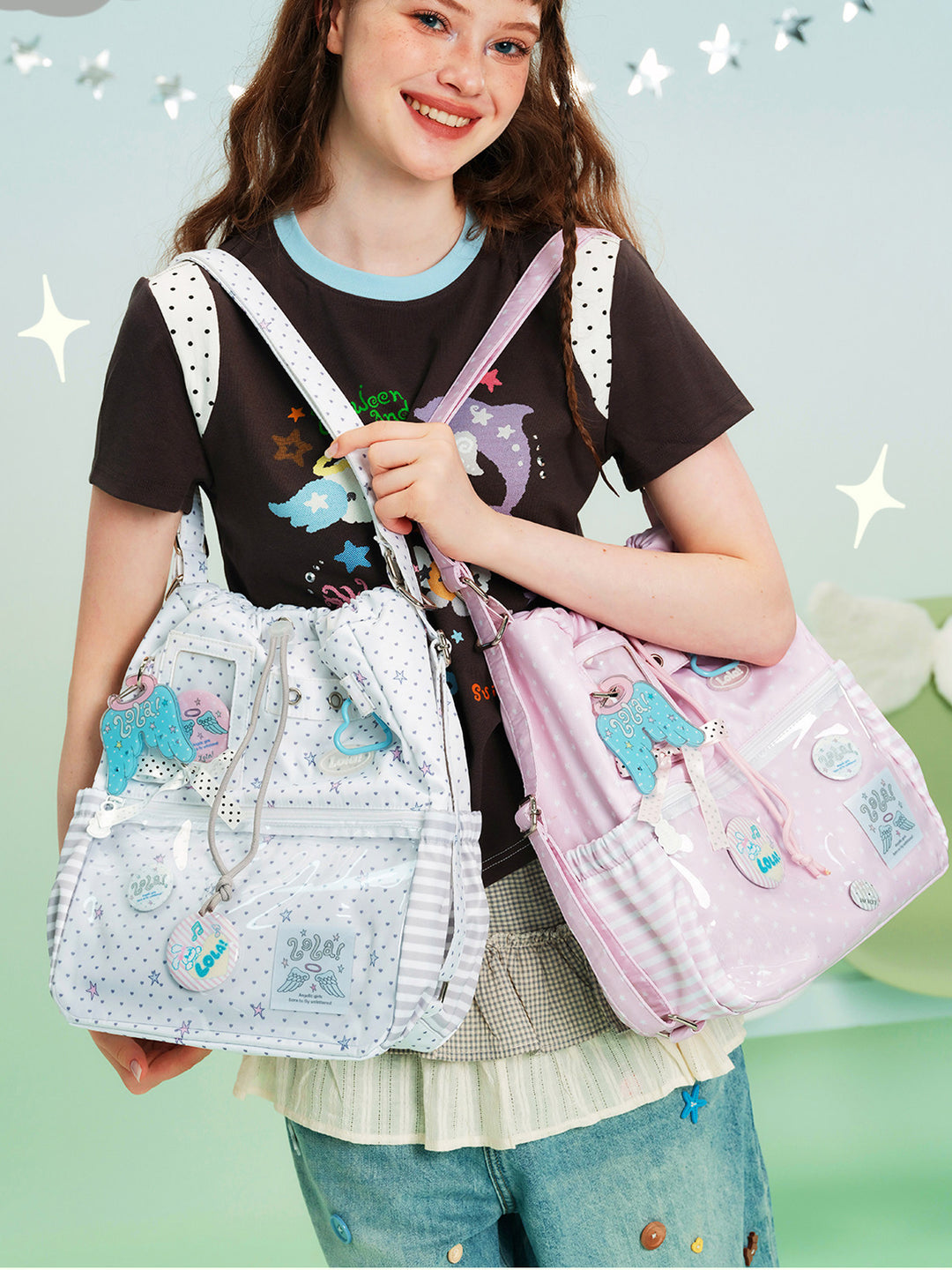 2-Way Convertible Star Print Drawstring Ita Bag