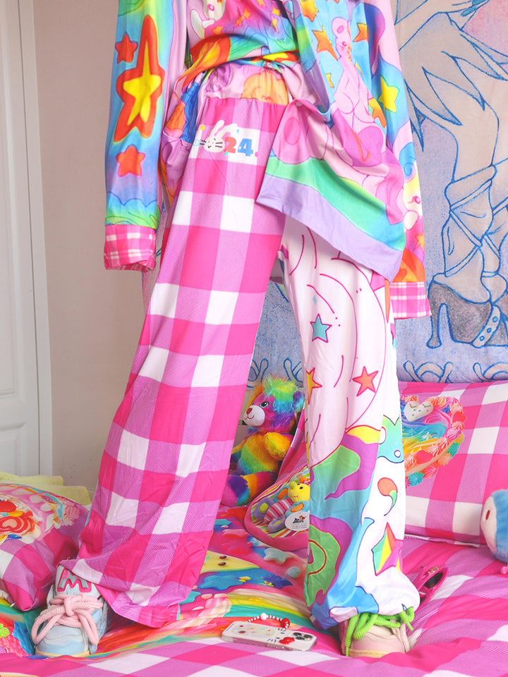 Mismatched Star Check Wide Leg Pants