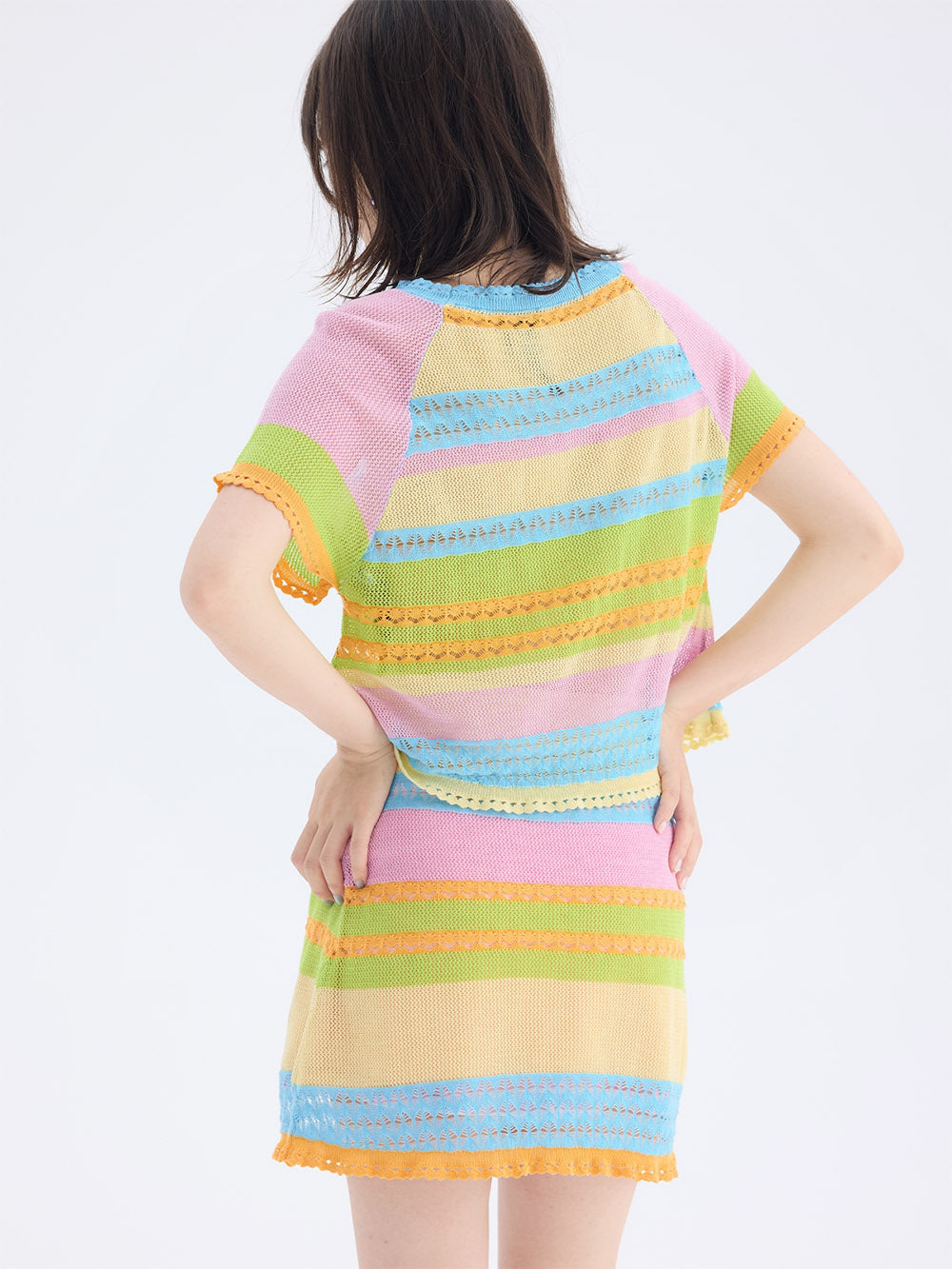 Pastel Rainbow Cartoon Patch Knit Mini Skirt