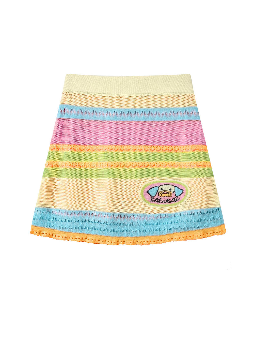 Pastel Rainbow Cartoon Patch Knit Mini Skirt