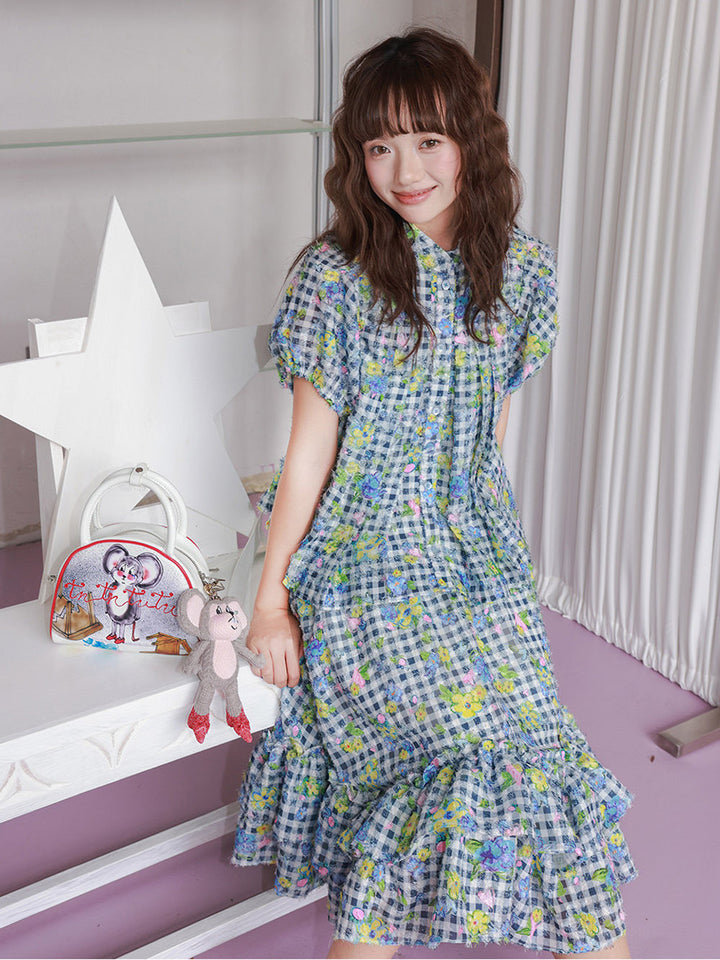Floral Gingham Puff Sleeve Shirt