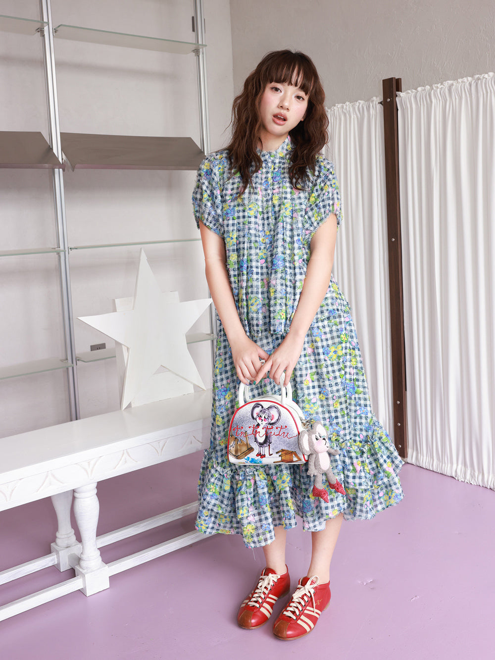 Floral Gingham Puff Sleeve Shirt