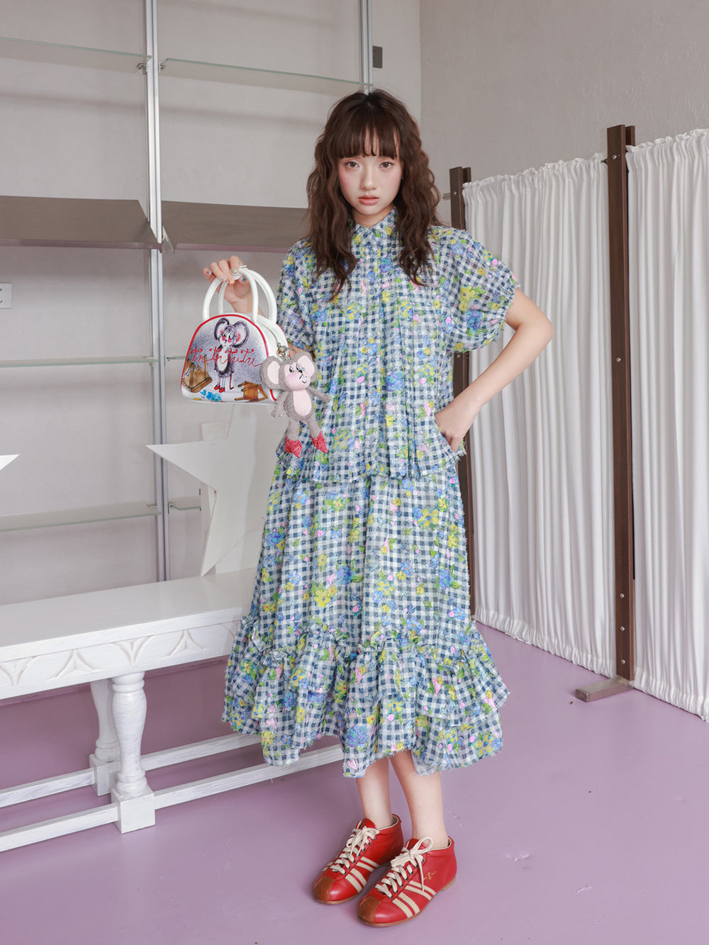Floral Gingham Puff Sleeve Shirt