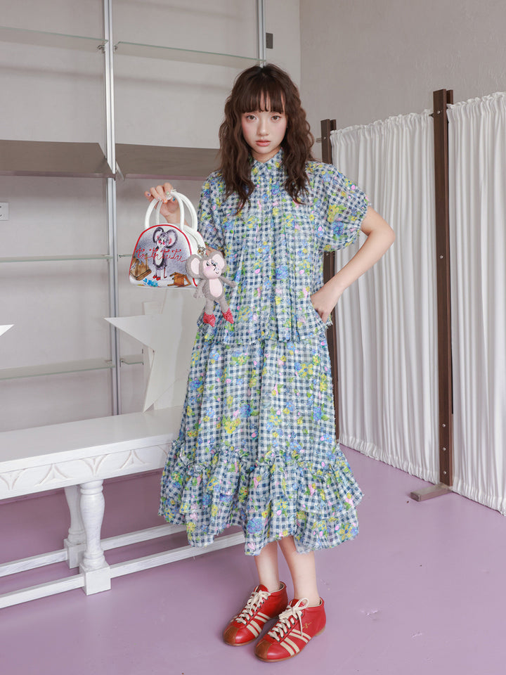 Floral Gingham Puff Sleeve Shirt