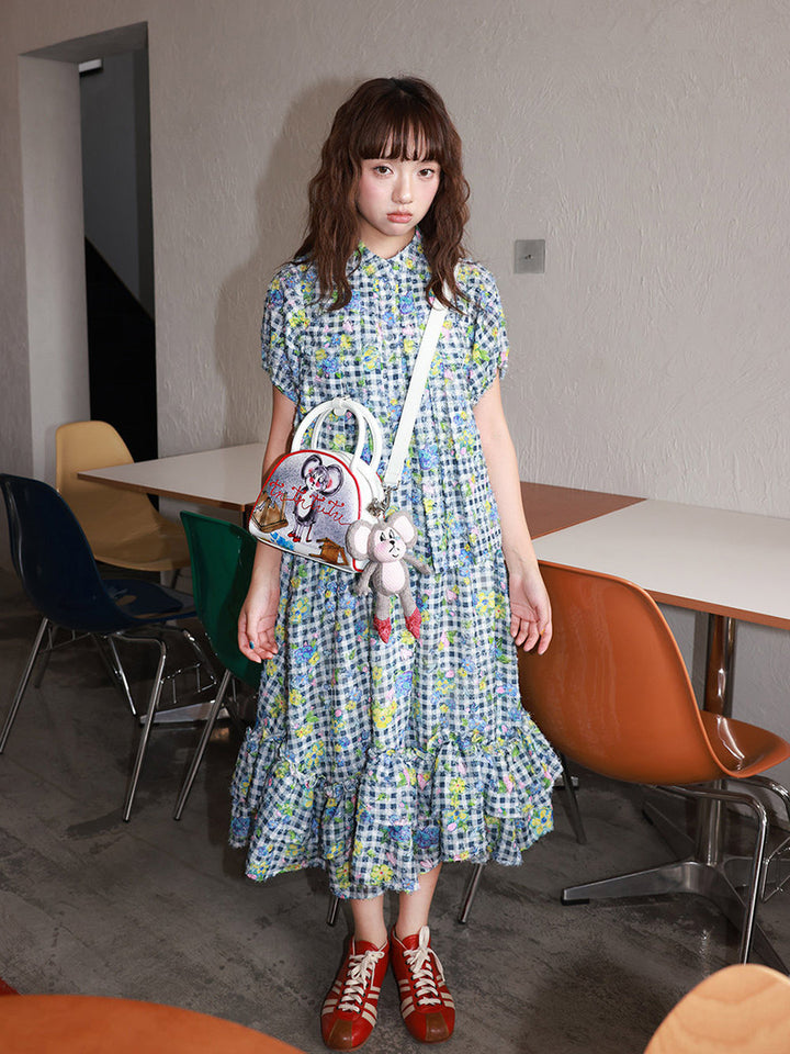 Floral Gingham Puff Sleeve Shirt